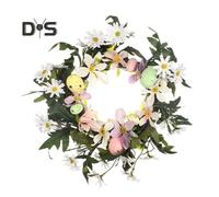 (as the picture, B) Easter Wreath Twig Spring Wreath with Artificial Flowers Pastel Eggs Front Door Hanging Garland for Indoor Outdoor Decoration Party Supplies