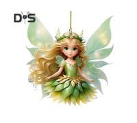 (as the picture, B) Green Fairy Car Pendant Keychain Cute Car Rearview Mirror Hanging Ornament Decorative 2D Flat Acrylic Auto Interior Decoration
