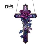 (as the picture, B) Purple Rose Suncatcher Decoration Weather-proof Indoor Outdoor Garden Wall Window Hanging Stained Glass Ornament 2D Flat Acrylic Pendant