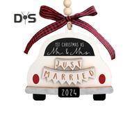 (as the picture, B) Wedding Gifts First Christmas Married Ornament Wooden Hanging Car/House Decoration Mr. And Mrs. Gift for Newlywed Bride