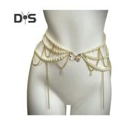 (as the picture, B) Women Waist Chain with Tassel Butterfly Flower Charm Faux Pearl Belt Chain Multi-layered Beaded Belly Jewelry Dance Performance Club Party Body