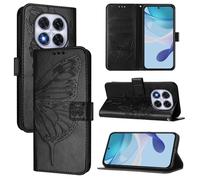 (as the picture, Black) For Xiaomi Redmi Note 14 Pro+ 5g/note 14 Pro 5g/poco X7 5g Wallet Case With Wrist Strap Butterfly Imprint Leather Phone Cover