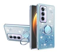 (as the picture, Blue) For Oppo Reno12 Pro 5g (global) Case Ring Kickstand Tpu Flowers Phone Cover Gradient Glitter