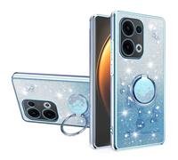 (as the picture, Blue) For Oppo Reno13 5g (global) Case Ring Kickstand Tpu Flowers Phone Cover Gradient Glitter