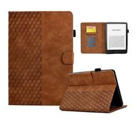 (as the picture, Brown) For Amazon Kindle Paperwhite (2024) Case Card Slots Leather E-reader Cover Block Pattern