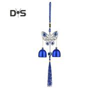 (as the picture, Butterfly) Blue Evil Eyes Wind Chime with 2 Bells Indoor Outdoor Garden Patio Outdoor Hanging Elephant Heart Butterfly Tree Metal Wind Bell Decoration