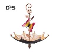 (as the picture, Butterfly) Hanging Birds Feeder for Outdoors Umbrella Shaped Birds Feeder Tray with Dragonfly/Butterfly/Honeybee Metal Wild Birds Bath for Garden Backyard Decor