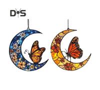 (as the picture, C) Butterfly Moon Shape Sun Catcher Light Trap Vibrant Color Window Decoration Indoor Outdoor Charm Colorful Light Catcher