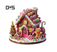 (as the picture, C) Christmas Acrylic Desktop Ornament Flat Snowy Cabin Ornament with Base Christmas Village Log Cabin Ornament for Holiday Table Decor