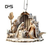(as the picture, C) Christmas Pendant Ornament Jesus Family Prayer Scene Pendant Bright Colored Religious Symbol Pendant for Home Car