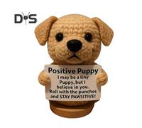 (as the picture, C) Crocheted Puppy Doll Handmade Emotional Support Puppy with Inspirational Card Positive Mini Crochet Dog Ornament Gift for Encouragement