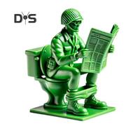 (as the picture, C) Green Soldier Figurine Toilet Reading Newspaper Peeing Man Resin Statue Sculpture Model Toy Home Office Desktop Decoration Ornament