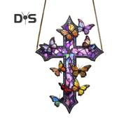 (as the picture, C) Purple Rose Suncatcher Decoration Weather-proof Indoor Outdoor Garden Wall Window Hanging Stained Glass Ornament 2D Flat Acrylic Pendant
