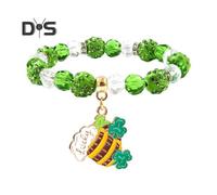 (as the picture, C) Shamrock Bracelet St. Patricks Day Irish Beaded Jewelry with Glass Beads And Charms Lucky Charm Bracelet for Festive Celebrations Elastic Clover