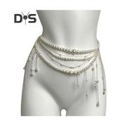 (as the picture, C) Women Waist Chain with Tassel Butterfly Flower Charm Faux Pearl Belt Chain Multi-layered Beaded Belly Jewelry Dance Performance Club Party Body