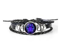 (as the picture, Cancer) 12 Constellation Handmade Leather Bracelet Woven Multi-layer Punk Twelve Zodiac Couple Bracelet