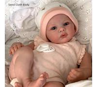 (as the picture, Cloth body doll) Cute 48cm Bebe Reborn Doll Meadow Lifelike 3D Painted Visible Vein Full Vinyl Emulation Doll Hand Draw Hair Princess Soft Cuddly Toddler Doll Baby Toy