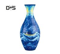 (as the picture, D) 3D Jigsaw Puzzle Vase DIY Handmade Flower Castle Sea Wave Boat Print Floral Plants Holder Container Kids Educational Puzzle Building Toy
