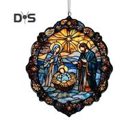 (as the picture, D) Christmas Nativity Scene Ornament Handmade Round Sun Catcher Baby's First Christmas Christian Religious Gift for Tree Window Decor