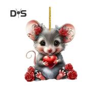 (as the picture, D) Dog Ornament Valentine's Day Acrylic Animal Hanging Decoration Cartoon Puppy Pendant for Car Rearview Mirror Xmas Tree Decor