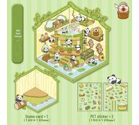 (as the picture, DODO Panda Teahouse) 3D Cartoon Miniature Hut Stickers - Cute Landscaping & Decompression Scene Decor for Handbooks