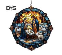 (as the picture, E) Christmas Nativity Scene Ornament Handmade Round Sun Catcher Baby's First Christmas Christian Religious Gift for Tree Window Decor