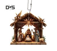 (as the picture, E) Christmas Pendant Ornament Jesus Family Prayer Scene Pendant Bright Colored Religious Symbol Pendant for Home Car