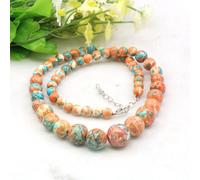 (as the picture, EA1020395456) 6-14mm Round Orange Blue Multicolor Rainbow Necklace Natural Stone Hand Made Women Neckwear Diy For Jewelry Making Design