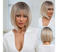 (as the picture) EASIHAIR Short Bobo Brown Ombre Synthetic Natural Hair Wig with Bangs for Women Cosplay Party Heat Resistant Fiber Wigs
