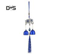 (as the picture, Elephant) Blue Evil Eyes Wind Chime with 2 Bells Indoor Outdoor Garden Patio Outdoor Hanging Elephant Heart Butterfly Tree Metal Wind Bell Decoration