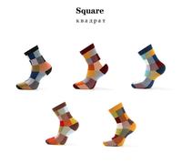(as the picture, EUR38-45) 5 Pair-pack Men Socks Cotton Casual Colorful Square Happy Socks Business Dress Socks For Men Size 38-45