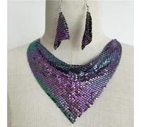 (as the picture) "european & American Sequin Silk Triangle Scarf & Exaggerated Clavicle Necklace Earrings Set For Women"