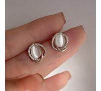 (as the picture) Exquisite Fashion New Beige Opal Stone Round Stud Earrings For Women Golden Color Geometry Ear Statement Earring Accessories