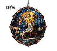 (as the picture, F) Christmas Nativity Scene Ornament Handmade Round Sun Catcher Baby's First Christmas Christian Religious Gift for Tree Window Decor