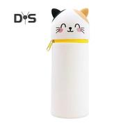 (as the picture, F) Pencil Case Desktop Stand Up Pen Holder Cartoon Animal Design Silicone Pencil Storage Bag for Home School Office Supplies