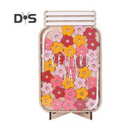 (as the picture, Flower) Wooden Reward Jar for Kids Positive Behavior Incentive Chart with Base Stars Flowers Incentive System Management Tools for Student Home Classroom