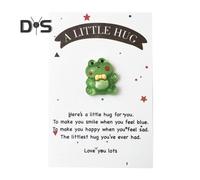 (as the picture, Frog) Pocket Hug Cartoon Dinosaur Decoration with Greeting Card A Little Hug Green Frog Resin Ornament Friends Family Birthday Anniversary Gift