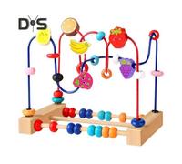 (as the picture, Fruit) Wooden Bead Maze Toy Educational Animal Fruit Preschool Learning Colorful Bead Roller Coaster Circle Toy Toddlers Boys Girls Gift