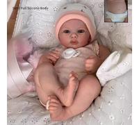 (as the picture, Full silicone girl) Cute 48cm Bebe Reborn Doll Meadow Lifelike 3D Painted Visible Vein Full Vinyl Emulation Doll Hand Draw Hair Princess Soft Cuddly Toddler Doll Baby Toy