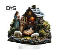 (as the picture, G) Christmas Acrylic Desktop Ornament Flat Snowy Cabin Ornament with Base Christmas Village Log Cabin Ornament for Holiday Table Decor
