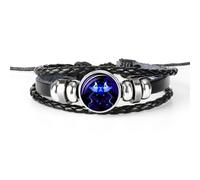 (as the picture, Gemini) 12 Constellation Handmade Leather Bracelet Woven Multi-layer Punk Twelve Zodiac Couple Bracelet