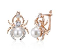 (as the picture) Gold Silver Color Personality Spider Drop Earrings Large Synthetic Pearls Shiny Zircon Women Sexy Party Jewelry