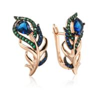 (as the picture) Golden Hollow Feather Dangle Earrings Black Plated Blue Green Zircon Women Statement Jewelry Party Accessories
