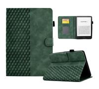 (as the picture, Green) For Amazon Kindle Paperwhite (2024) Case Card Slots Leather E-reader Cover Block Pattern