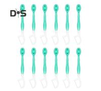 (as the picture, Green Tea) 12Pcs Disposable Toothbrush with Toothpaste Floss Pick Tongue Scraper Portable Travel Adults Mini Pre-Pasted Toothbrush Dental Flosser Oral Care
