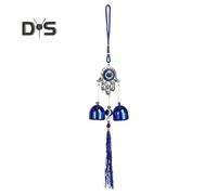 (as the picture, Hand Flower) Blue Evil Eyes Wind Chime with 2 Bells Indoor Outdoor Garden Patio Outdoor Hanging Elephant Heart Butterfly Tree Metal Wind Bell Decoration