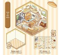 (as the picture, Honey Pot Bear Bakery) 3D Cartoon Miniature Hut Stickers - Cute Landscaping & Decompression Scene Decor for Handbooks