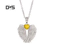 (as the picture, I) Angel Wings Necklace Rhinestone Hug Guardian Wings Pendant Necklace Zircon Birthstone Jewelry Gift for Her