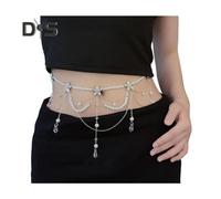 (as the picture, I) Women Waist Chain with Tassel Butterfly Flower Charm Faux Pearl Belt Chain Multi-layered Beaded Belly Jewelry Dance Performance Club Party Body