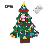 (as the picture, L A) Felt Christmas Tree for Toddlers LED Light-up DIY Christmas Tree Set with Santa Claus Snowman Snowflake Stocking
